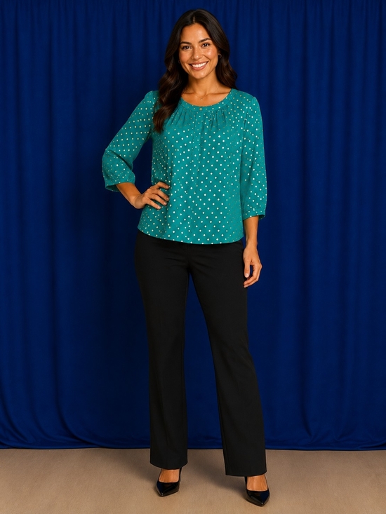Liz Claiborne Tops - Liz Claiborne Career Teal & Gold Polka Dot Blouse Size Large